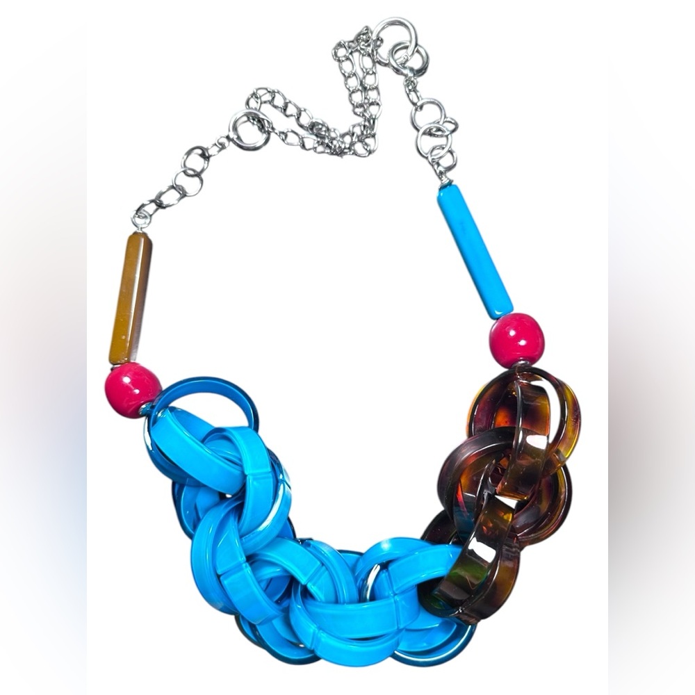 Rare Zenzii designer blue Acrylic chain statement necklace